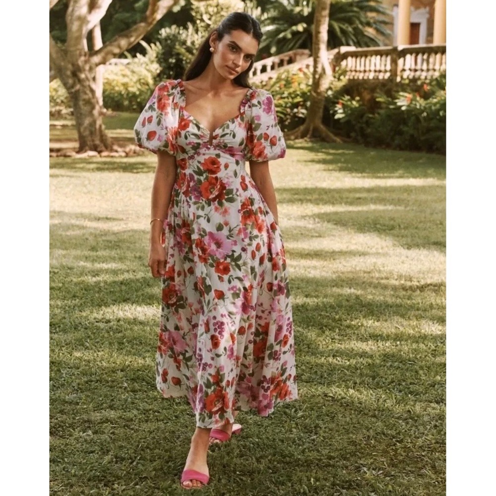 NWT A&F Hardware Drama Puff Sleeve Maxi Dress Pink Floral XXS Petite Cottagecore